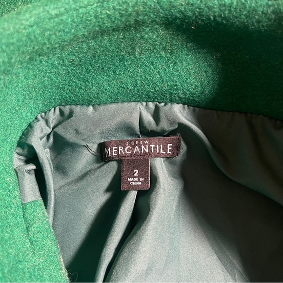 J Crew Wool Blend Kelly Green Peacoat w/ Hidden Gold Zipper, Size 2 - Picture 8 of 11